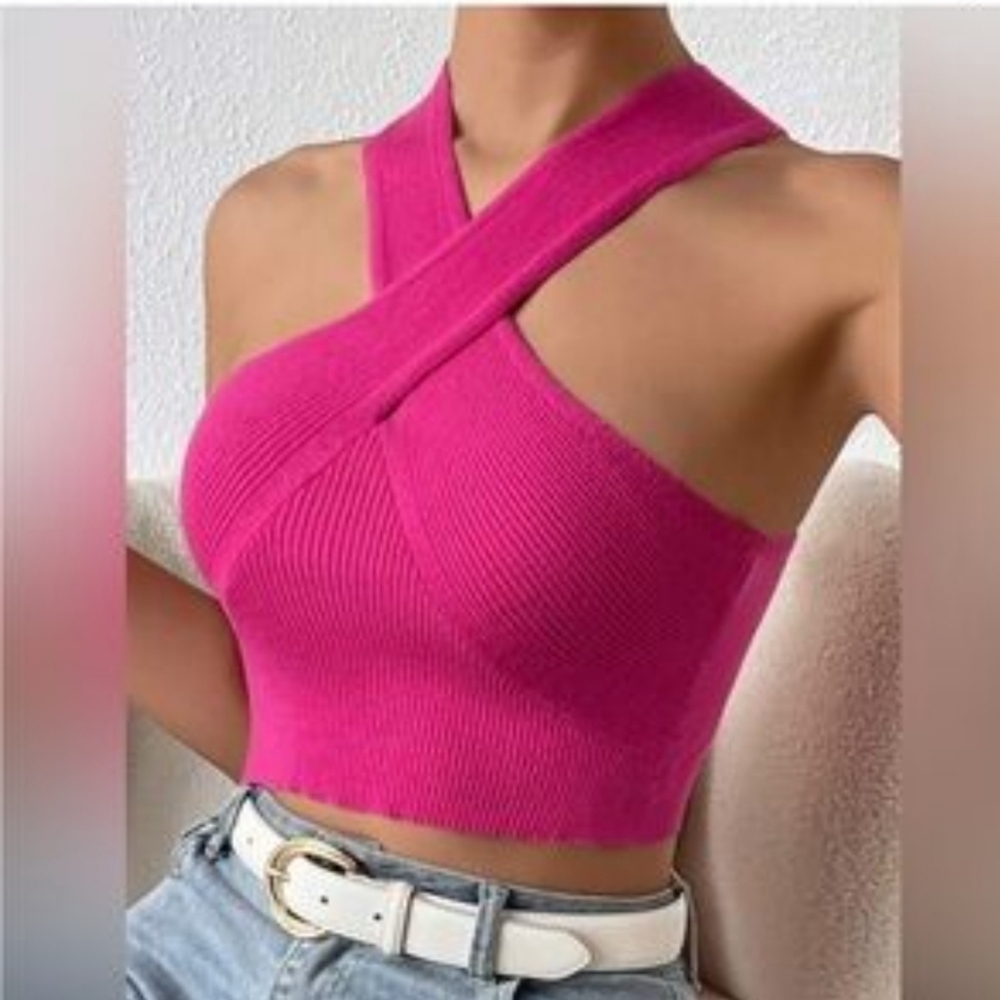House Of Harlow Pink Criss Cross Crop Top